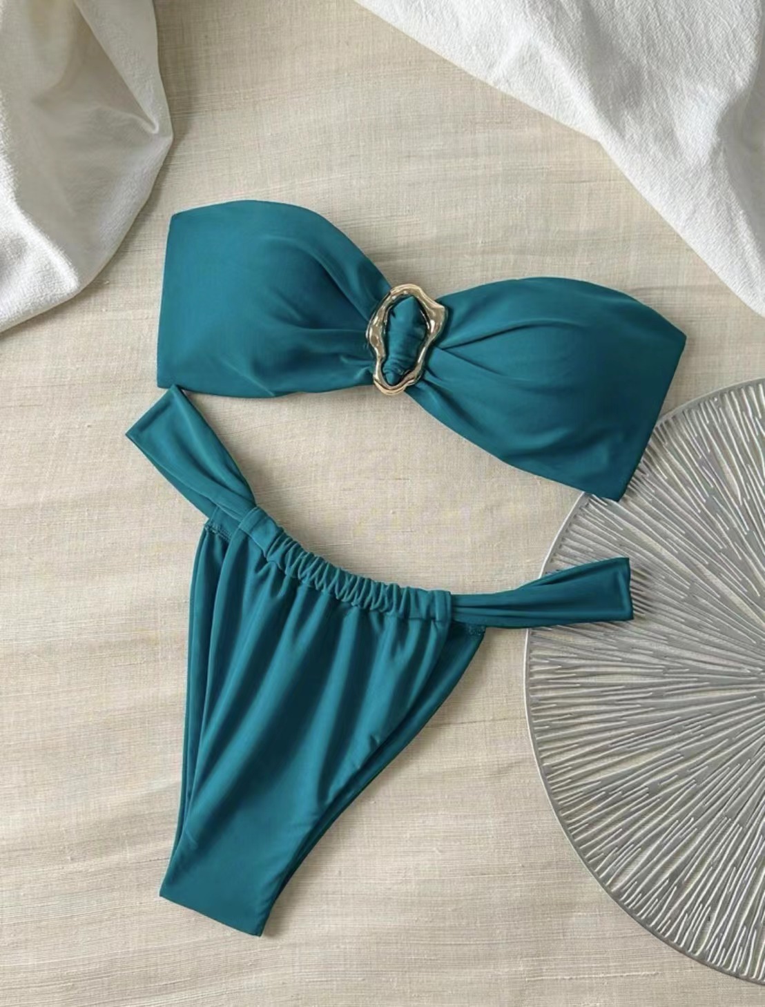 Dames bikini set metallic met ring detail bandeau high-cut_voghion.com