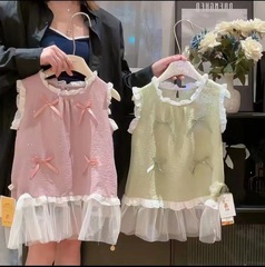 子供のハーフレングスガーゼスカート女性のクラウドコットン夏薄い女の子ノースリーブレースベビーロンパースプリンセスドレス