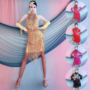 Baiya Qianhui Latin Dance 2025 Spring and Summer New Cha Cha Latin Square Dance Wear Sequined Tassel Suspender Dress