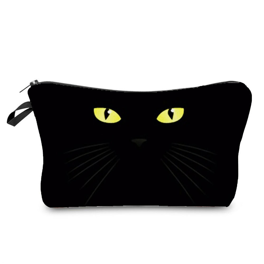 Women's Gender New Black Cat Printed Travel Simple Wash Bag Women's Cosmetic Bag Travel Portable Zipper Storage Bag Printable