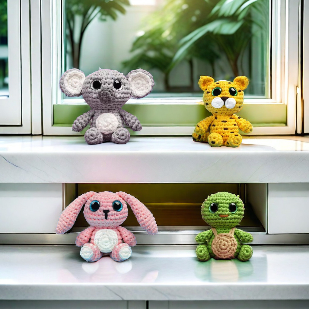 跨境钩织DIY材料包动物系列乌龟老虎兔子手工摆件毛线DIY编织线