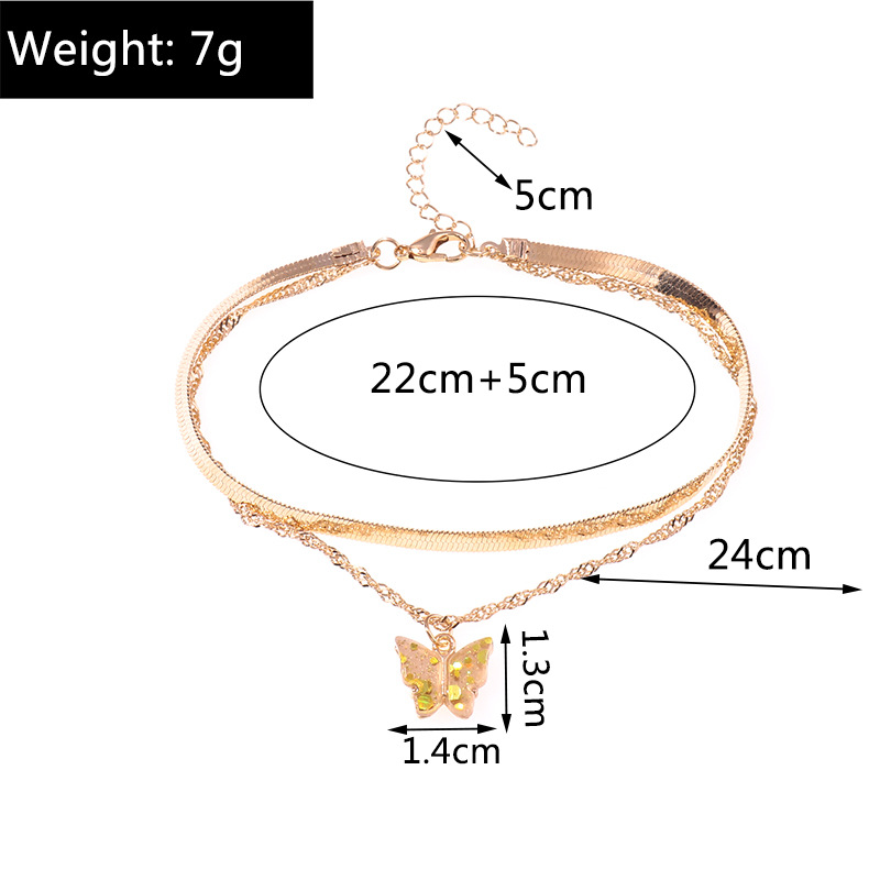 2022 Spring New Butterfly Pendant Snake Bone Chain Double-layer Anklet display picture 1