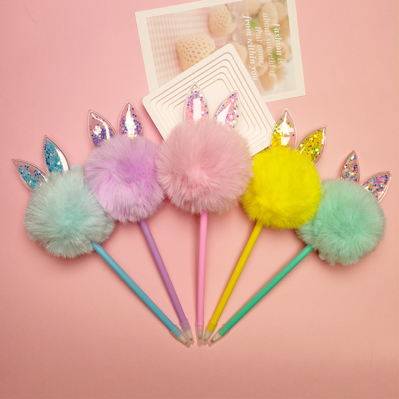 1 Piece Hairball Class Learning PVC Rabbit Fur Plastic Cute Ballpoint Pen display picture 2