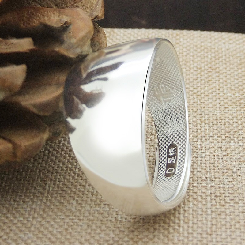 Ethnic Men's Ring Silver-plated Live Opening Men's Widened Version Trendy Men's Japanese and Korean Personalized Single Simple Ring Silver Jewelry