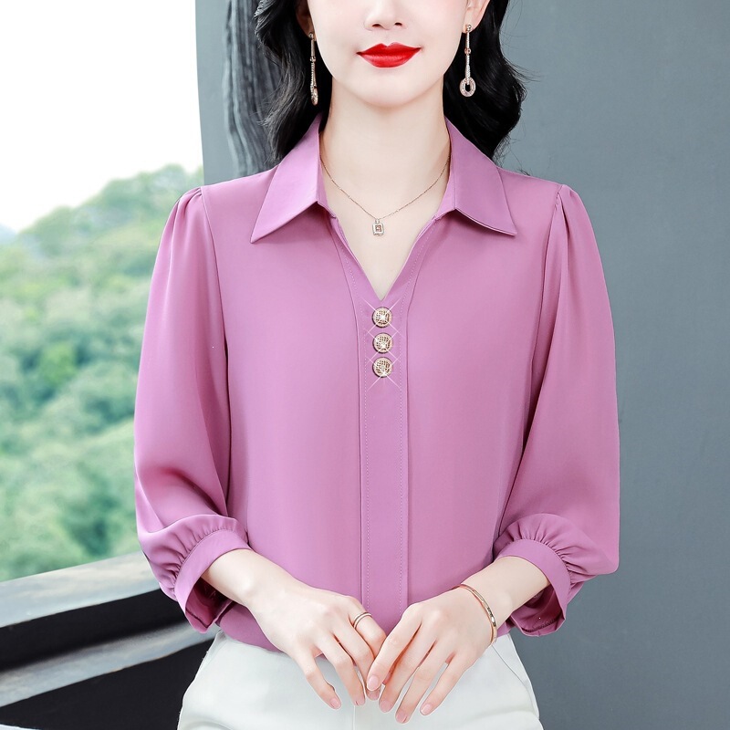 Authentic Brand Lapel Shirts for Women, New Summer Style, Light Luxury, Age-Reducing, Mom-Friendly, High-Quality Silk Tops in Plus Sizes