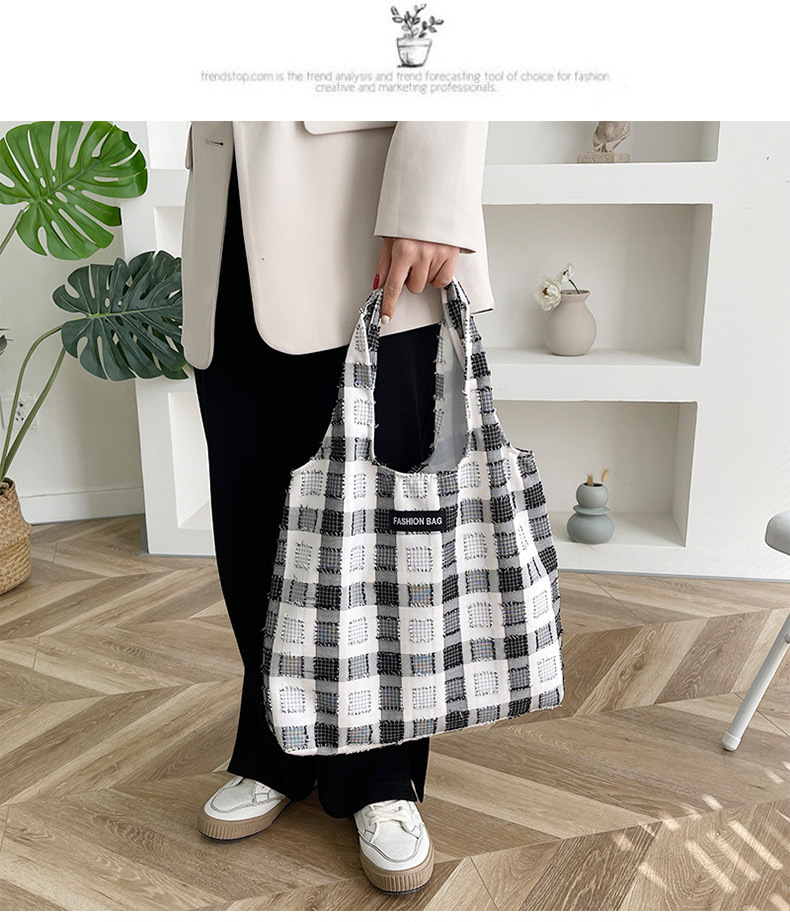 Forest-themed college style artistic girl checkered versatile tote bag, Korean Instagram fresh and cute student class shoulder bag Specification drawing