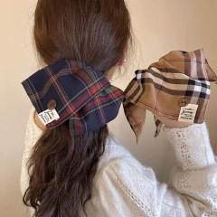 英国風レトロチェック柄スクエアスカーフヘアバンド、多用途でファッショナブルなボタンヘアゴム、ヘアゴム、ローポニーテールヘアロープ、ヘアアクセサリー
