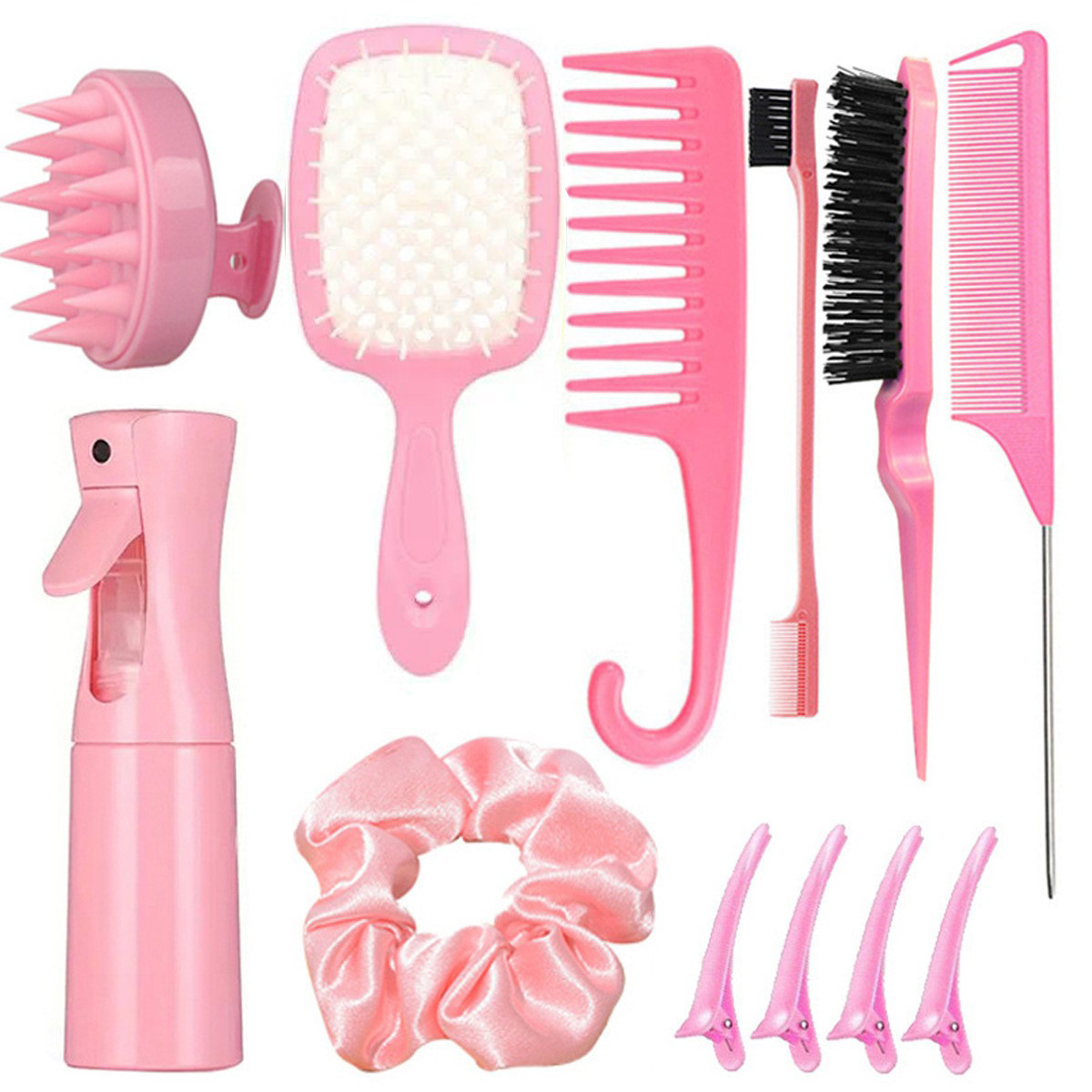 Temu cepillo de lavado de cabello botella de pulverización continua peinado de punta de cola peinado vacío peinado estilo peinado de cabello conjunto de cabello