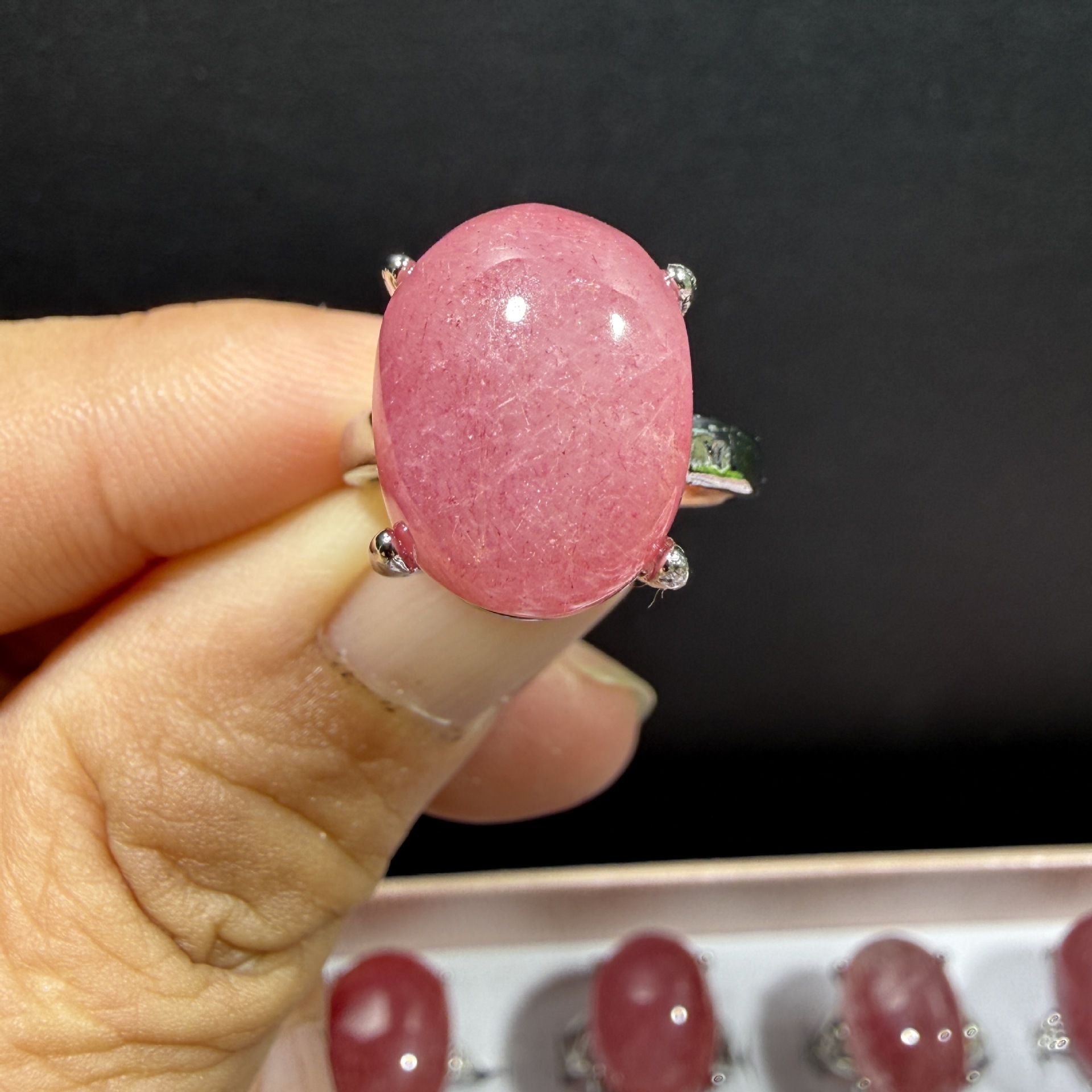 Natural Pink Rabbit Hair Crystal Ring