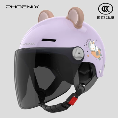 Motosiklet kaskı (dəbilqə) | Safety Helmet Battery Motorcycle Summer - cute-cartoon-bear-ears-sunscreen-long-mirror-lavender-purple