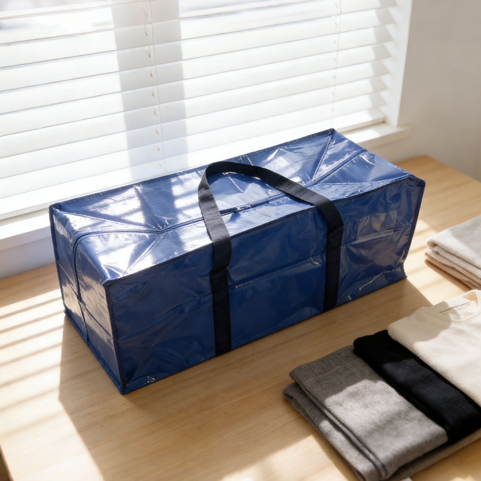 Bolsa de movimiento de gran capacidad PE tejido impermeable PP bolsa de cremallera engrosada ropa de edredón IKEA juguetes bolsa de almacenamiento