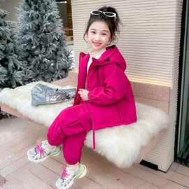 女童春秋季冲锋衣套装2025新款小孩子洋气时髦休闲运动工装裤两件