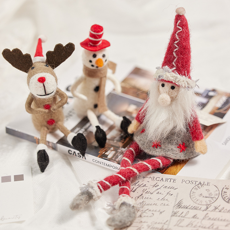 Adornos de fieltro de lana de Navidad acabados, muñeco de nieve anciano, muñeca, alce, decoraciones de Navidad para escritorio, regalos de Navidad
