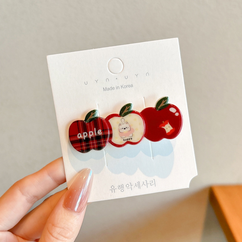 Dulce encantador dibujos animados manzanas accesorios para el cabello de chicas un clip de pelo no daña el cabello lateral clip de pelo roto al por mayor