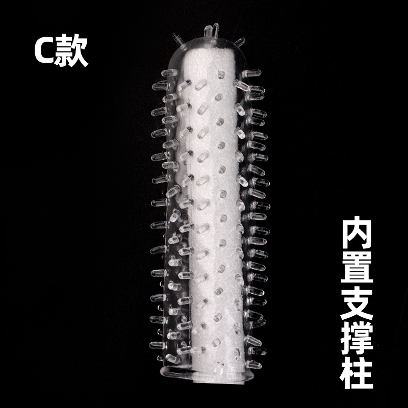 Textured TPE Condom Sleeve with Large Spikes, Transparent Reusable Intimate Stimulation Cover — detail image 19
