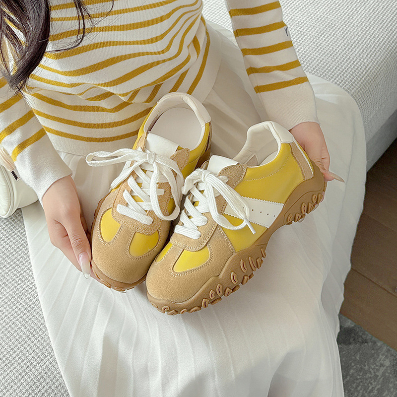 도파민 천연가죽 포레스트 검프 슈즈 2025 봄 여름 신상품 키가 작은 사람들을 위한 내부 높이 증가, 다용도 도덕훈련 두꺼운 밑창 캐주얼 여성