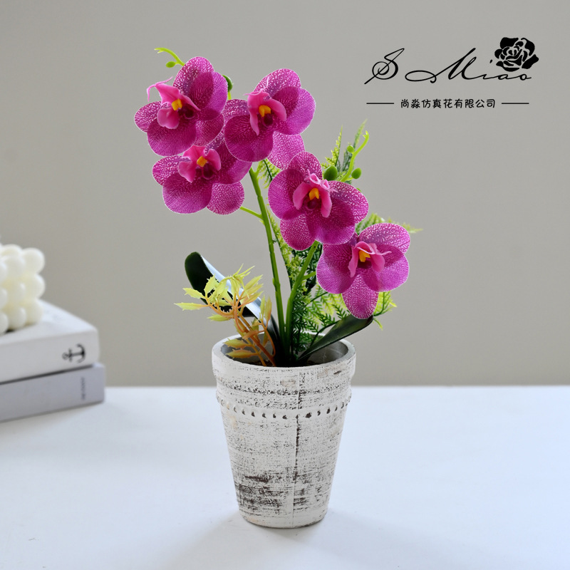 Flores falsas dos pinzas sensación de orquídea mariposa pequeña simulación de bonsai decoración de flores interiores adornos flores artificiales simulación de maceta image 3