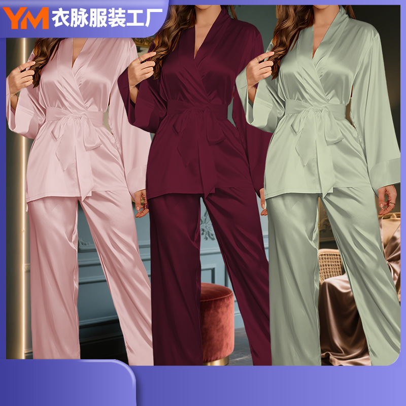 Nuevo estilo transfronterizo de alta calidad kimono de color sólido pantalones de manga larga traje de dos piezas casual y cómodo servicio a domicilio al por mayor