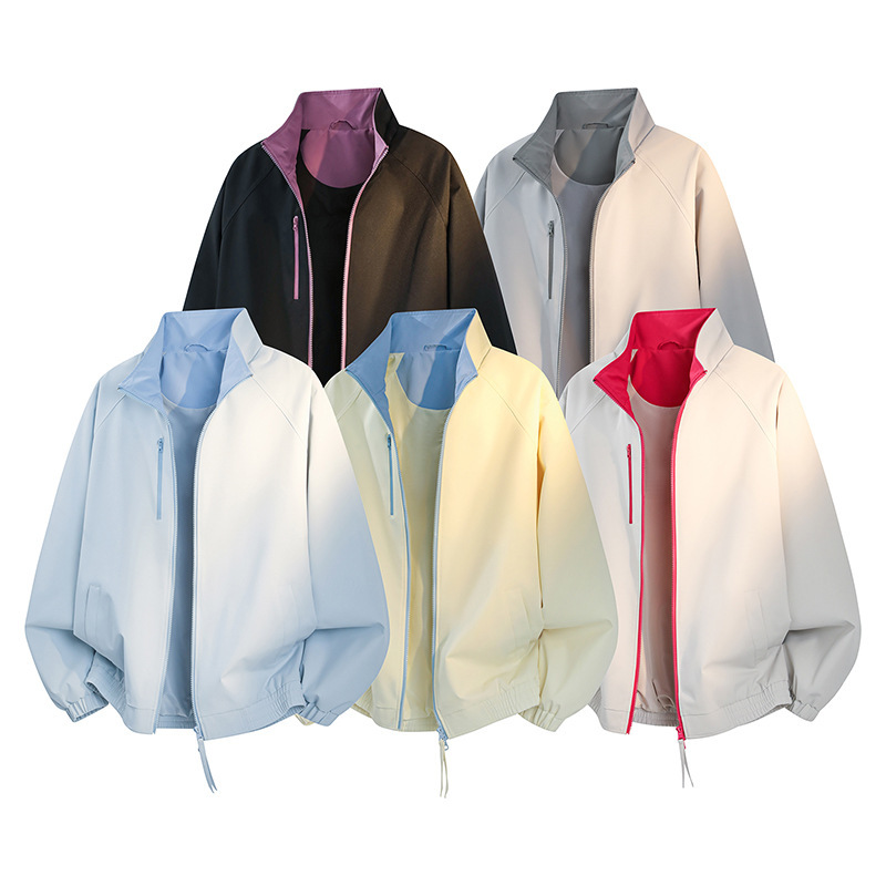 American-style color-blocked stand-up collar jacket, unisex, spring and autumn, trendy brand, loose fit, versatile dopamine jacket for teenagers