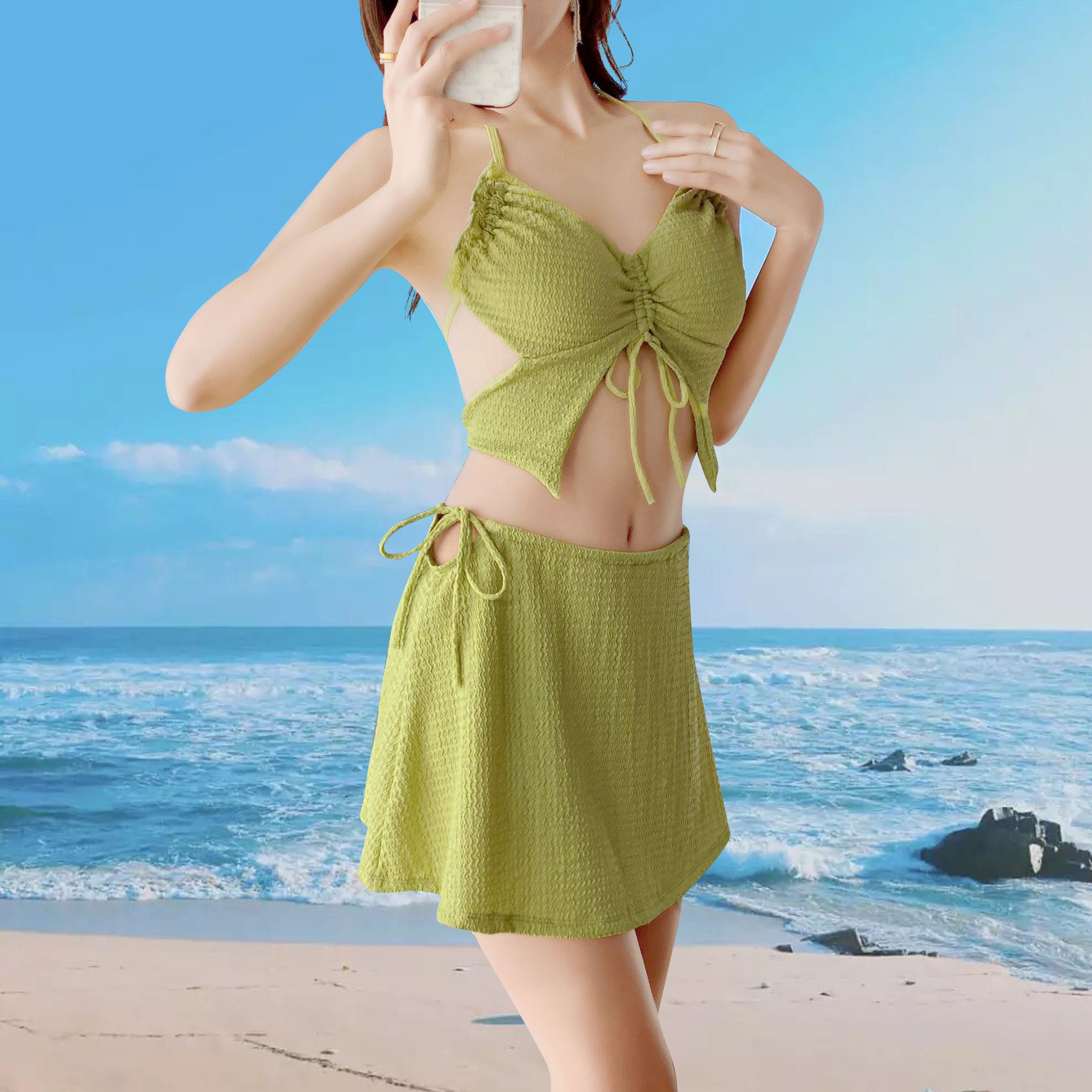 Trajes de baño de verano para mujeres sexuales y pechos pequeños se reúnen en dos piezas para cubrir la cintura alta para adelgazar el trajes de baño al por mayor.