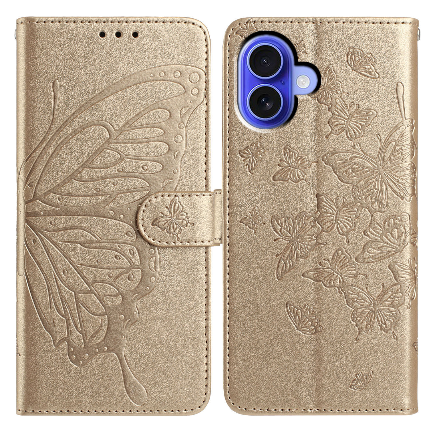 适用iPhone16E皮套三星S25蝴蝶压花插卡钱包保护套TCL 40 SE纯色