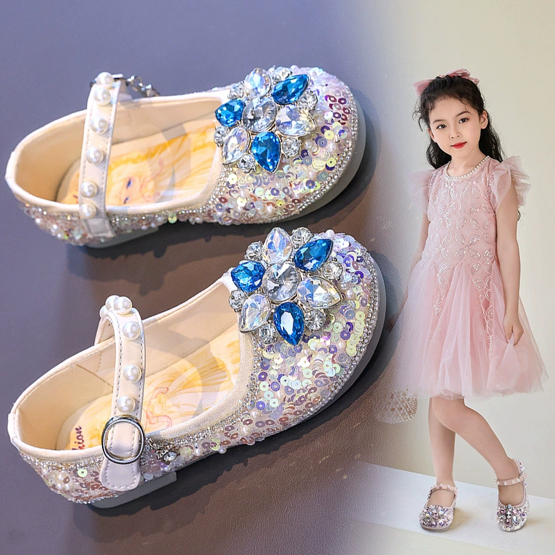 Детские туфли для девочек, кожаные туфли в стиле принцессы, новинка осени 2024, осенние туфли для девочек с кристаллами и стразами для подиума