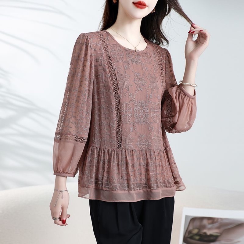 200斤の高級サイズ2024新高級上着女性中年ママ気質tシャツ刺繍洋気春夏|undefined