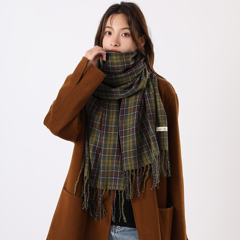 Sciarpa scozzese verde, versatile per le donne in autunno inverno, calore personalizzato di alta qualità, scialle e collo, nuovo stile coreano_voghion.com