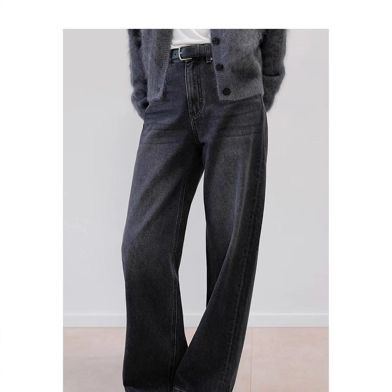 【Kz9394】Thick Cotton Extended Version Women's Jeans Straight Pants Russian Size