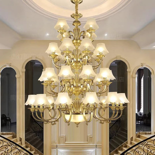 全铜别墅长吊灯酒店会所大堂楼中楼大气四层工程跃层吊灯-阿里巴巴