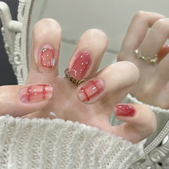 High-end 3D sparkly summer dopamine false nail stickers for wearing, enhancing appearance and temperament, direct sale of finished products