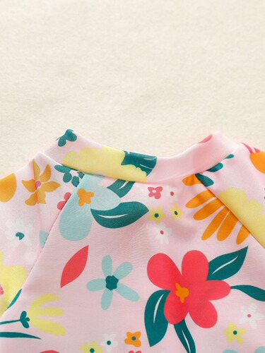 CPC Cross-border Children's Wear Flower Bodysuit for Girls and Baby Girls, Half-Open Bodysuit Swimwear for Kids 0-5T