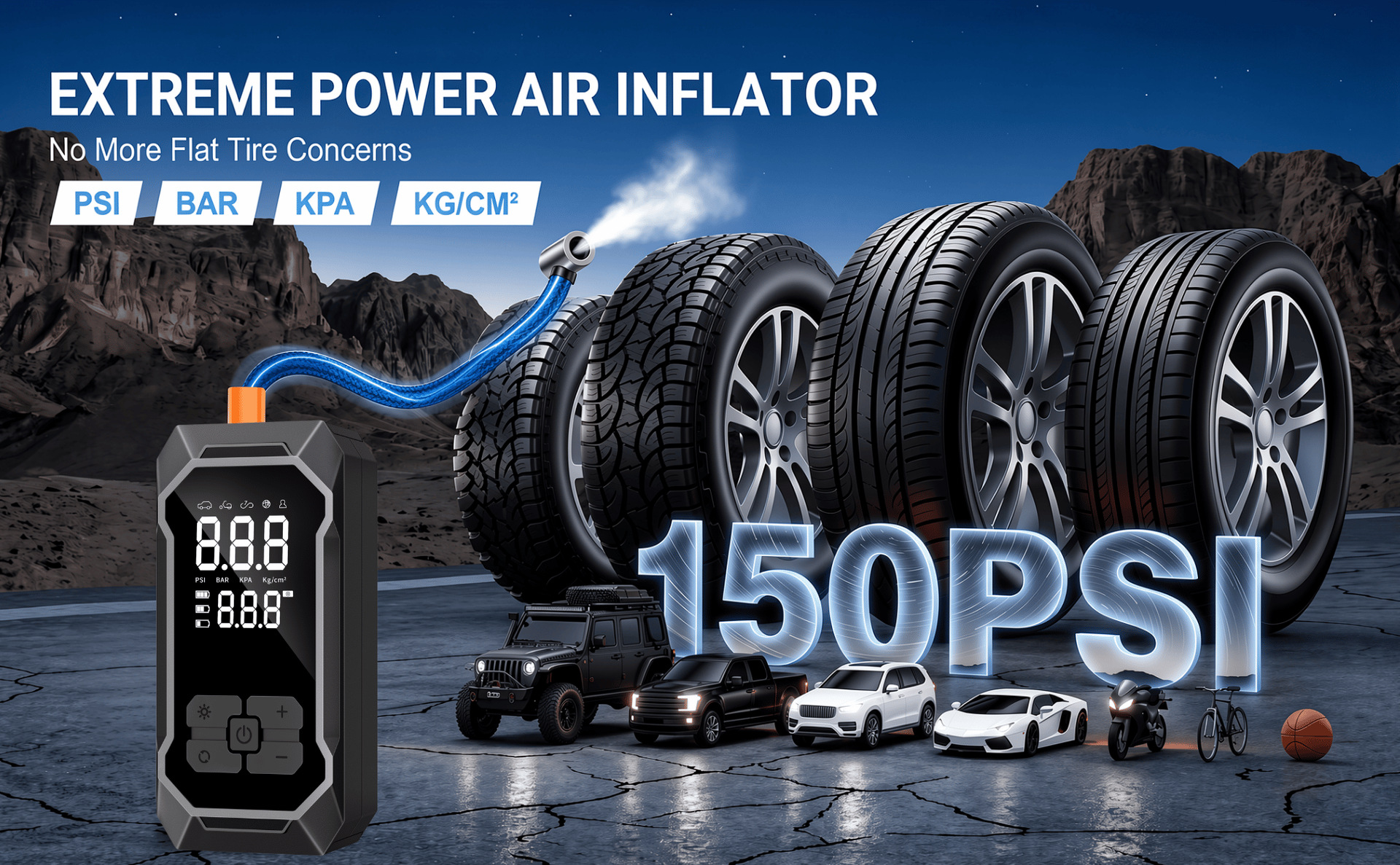 Cross-border emergency power supply and inflator all-in-one device, car-mounted wireless inflator, portable car jump starter and air pump