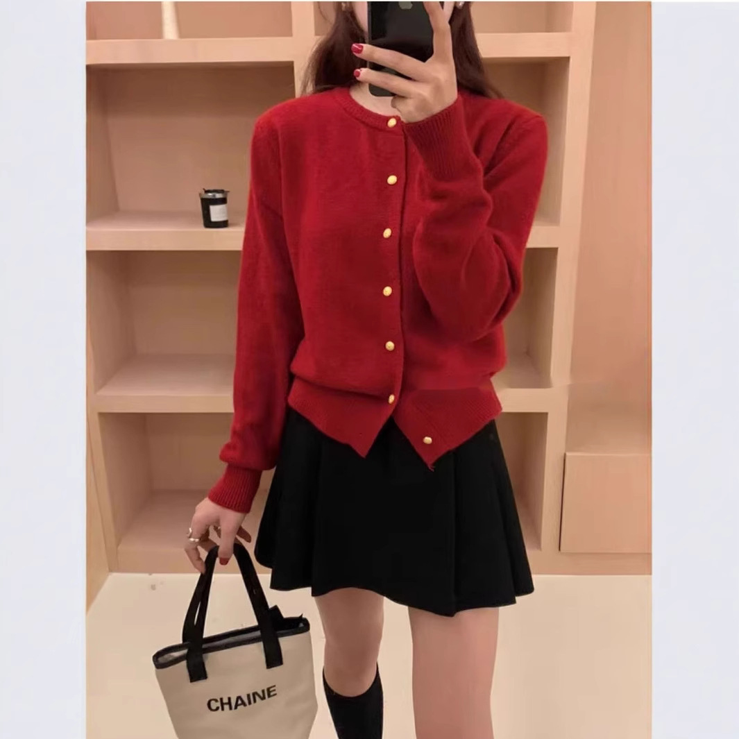 Coreano simple pequeño botón de oro suave suéter glutinoso abrigo mujer 2025 primavera y otoño nuevo suelto cardigan de punto de cuello redondo chaqueta image 5