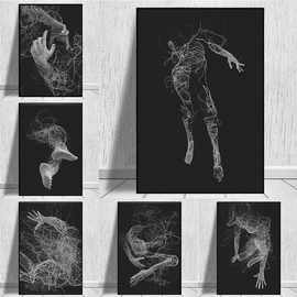 黑白线条的人体印刷海报厂家批发来图打印装饰画外贸入仓货源Temu