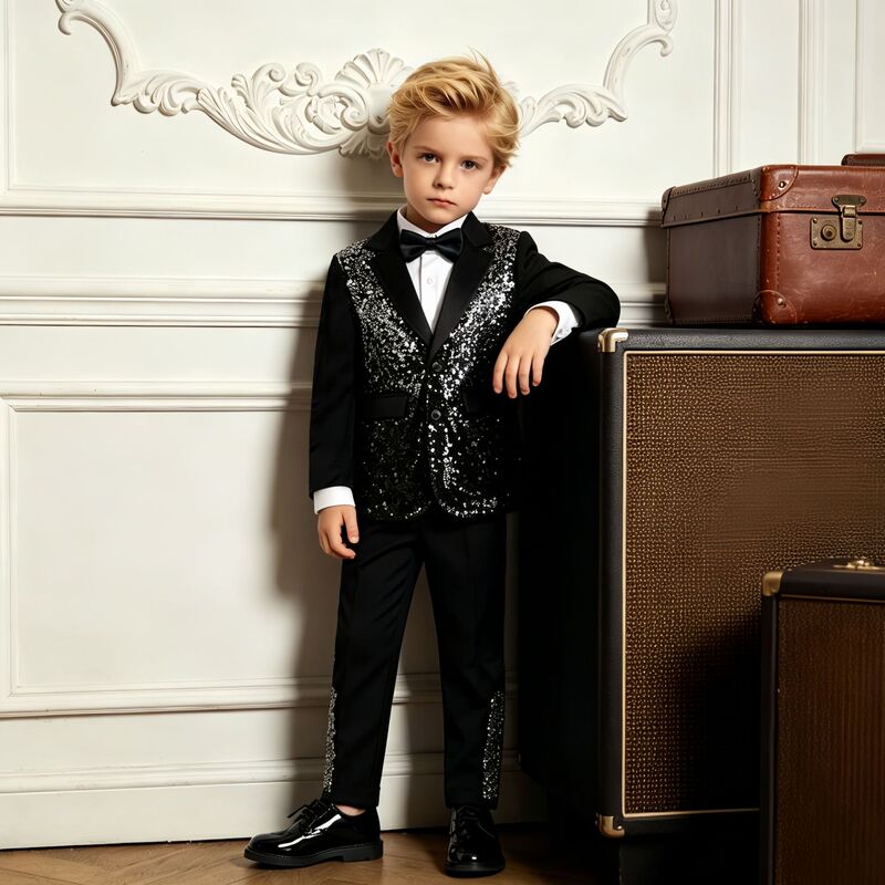 European and American Children's Performance Clothing, Autumn Style Suits, Boys' Sequined Suit Jackets, Host Performance Outfits European and American Children's Performance Clothing, Autumn Style Suits, Boys' Sequined Suit Jackets, Host Performance Outfits