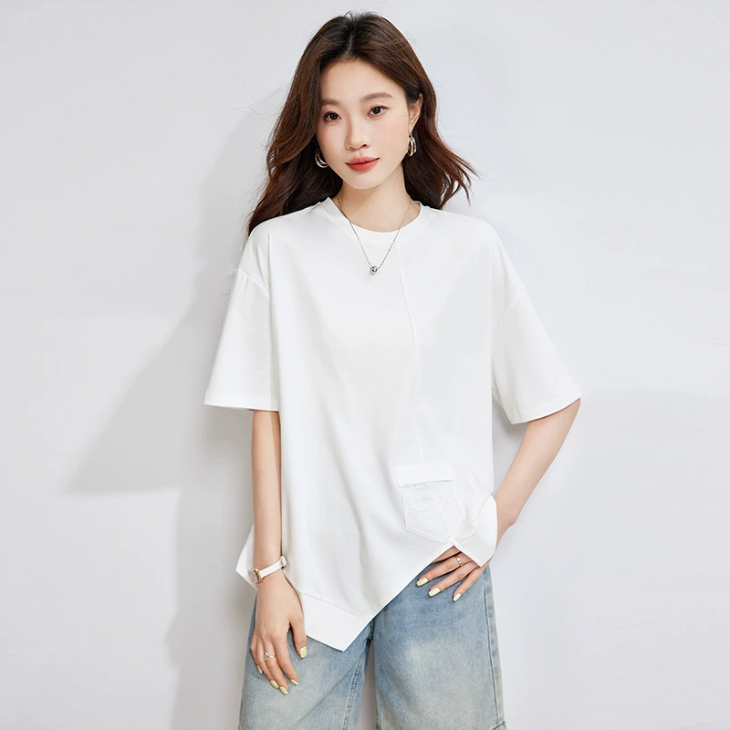 Женский летний свободный укороченный однотонный топ с короткими рукавами и уникальным дизайном, трендовый топ с половиной рукавов нестандартной формы