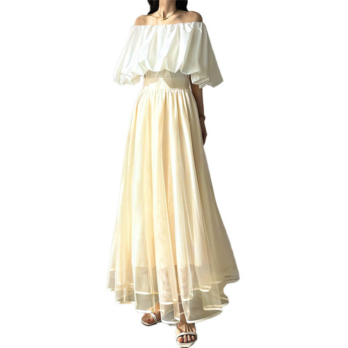 Spring and summer Korean-style slimming skirt: sweet, flowy maxi skirt with a voluminous tulle hem—double-sided, high-density mesh A-line design for women