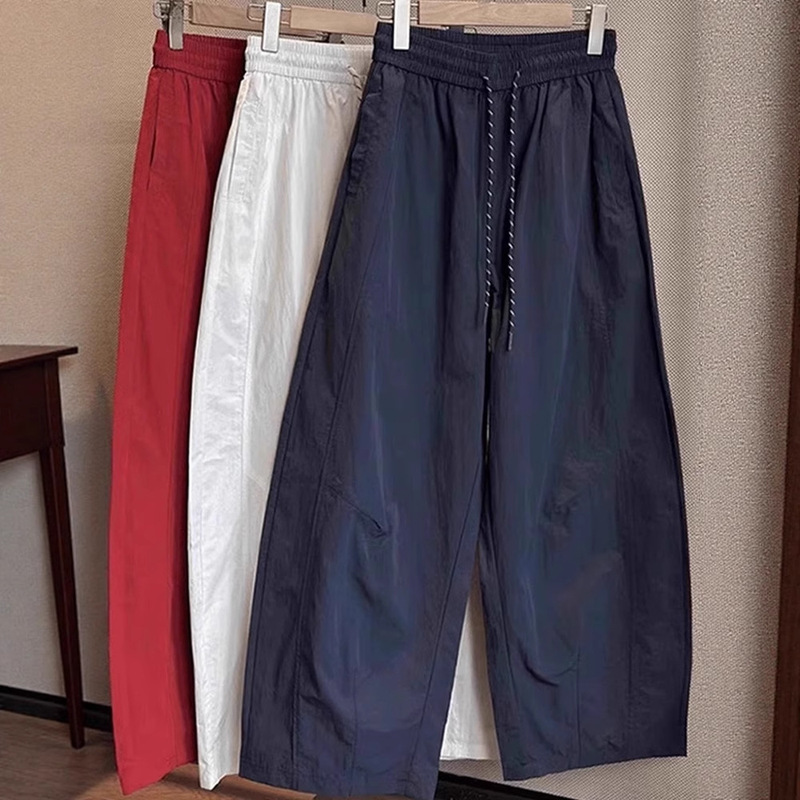 High-Waisted Drawstring Ice Silk Wide-Leg Pants for Women 2025 Summer Thin Loose Casual Petite Quick-Dry Scimitar Harem Pants