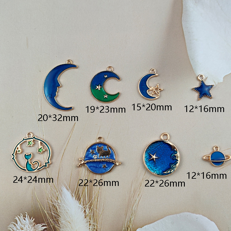 1 Pieza 15x20mm 19x23mm 20x32mm Metal Estrella Luna Planeta Pulido Colgante display picture 2