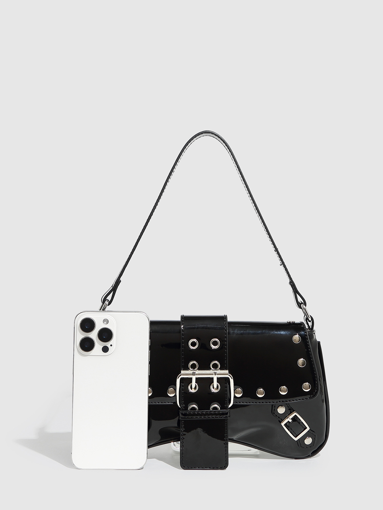 Baguette Bag Bags Type Women's Medium Pu Leather Solid Color Streetwear Square Magnetic Buckle Baguette Bag