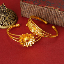 新品仿金镂空富贵花开口手镯可调节女款合金铜饰品首饰百搭款厂家