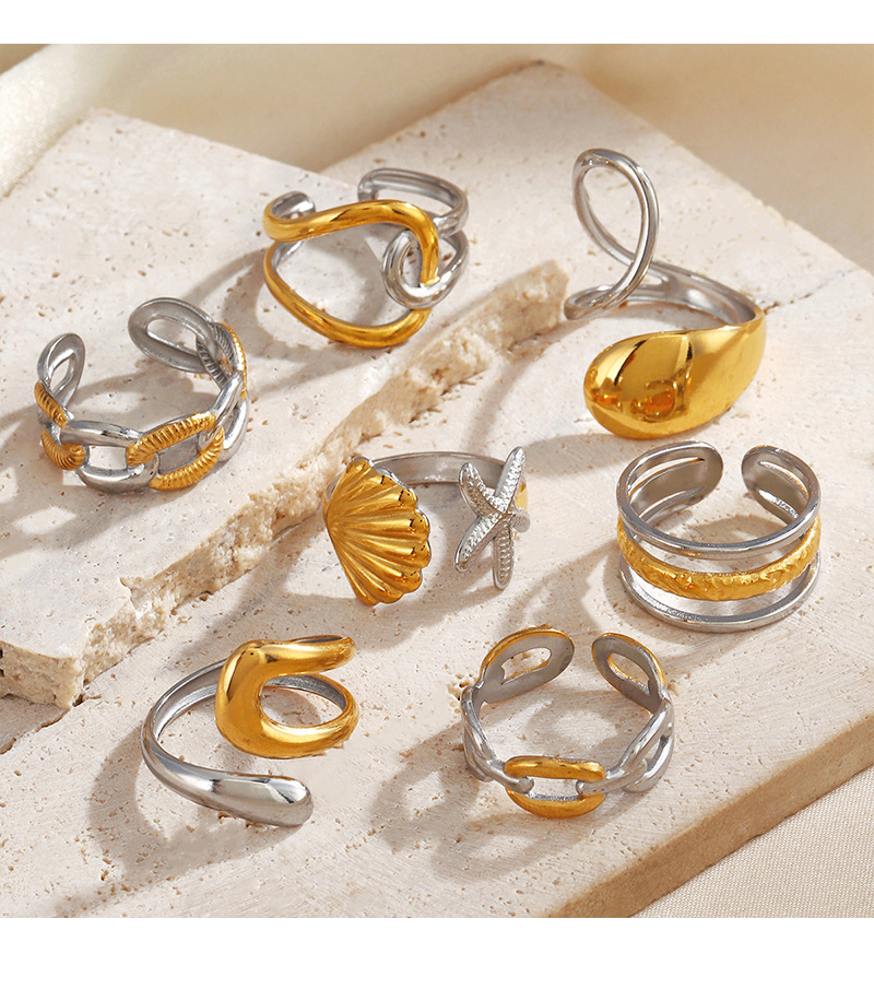 All Seasons Season Women's Gender Wholesale Jewelry Marine Style Starfish Shell 304 Stainless Steel Plating Open Rings