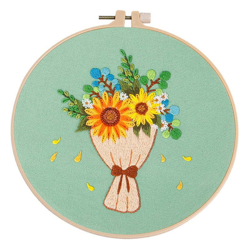 Paquete de material de bordado hecho a mano bricolaje nuevo mensaje de amor original con ramo de flores kit de producto semiacabado inglés