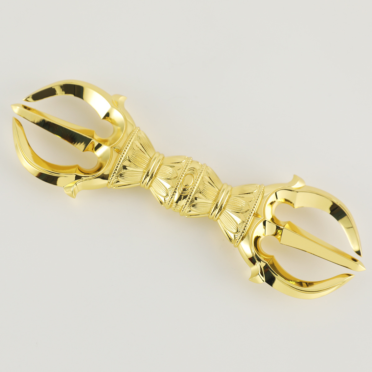 东密真言宗一面器唐密法器供具三股杵金刚杵摆件雕刻件黄铜镀金|ms