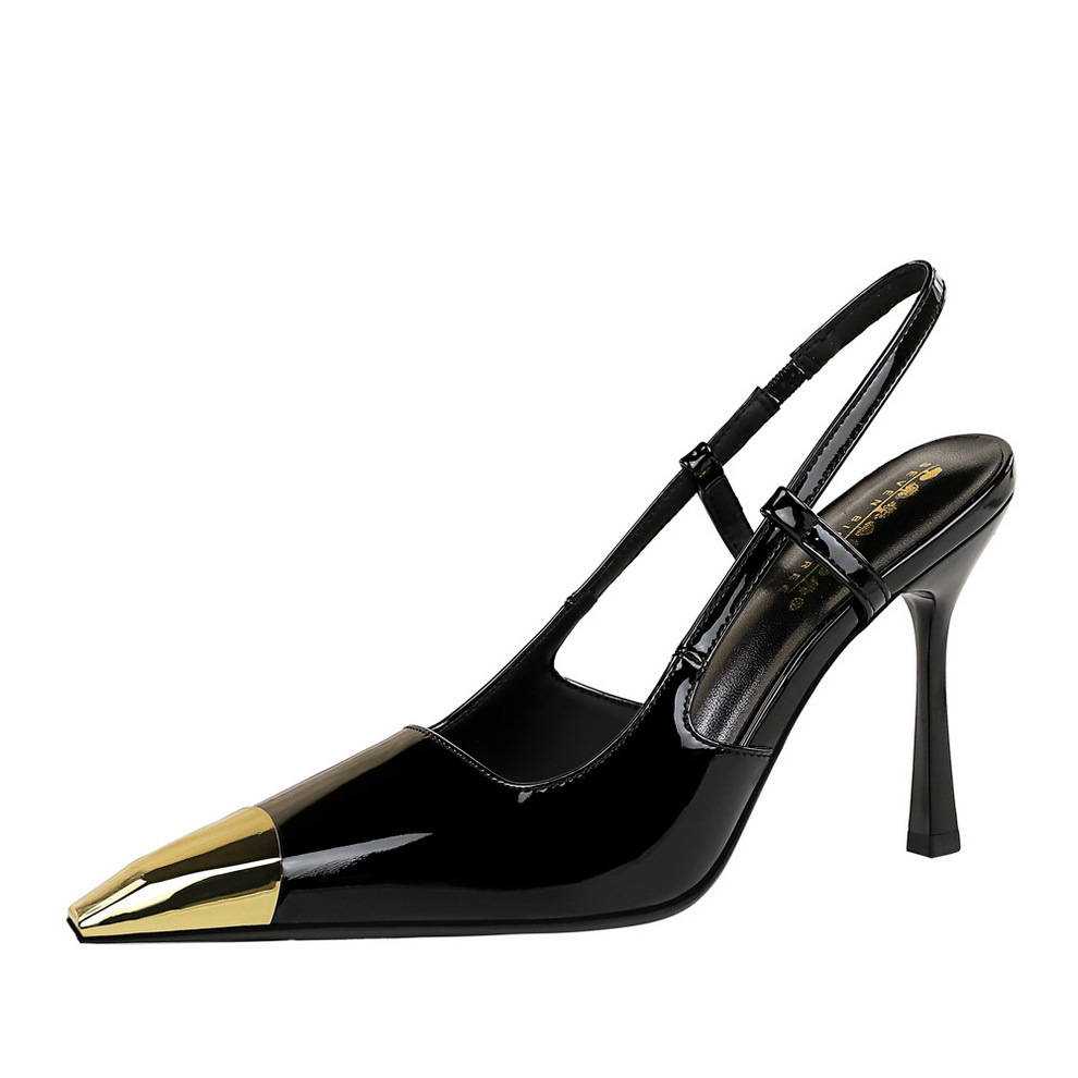 Stiletto Heels Patent Leather Pointed Toe Backless Banquet Shoes_voghion.com