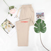 Summer bamboo colored trousers, plus size, cotton and linen, drawstring