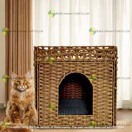 藤编猫屋猫窝房子别墅猫床手工编织猫笼子四季通用猫睡觉窝床舍