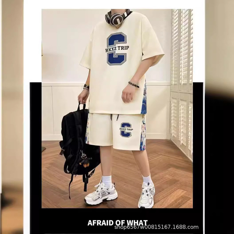 Summer Short-sleeved Shorts suit plus size Printed Half-sleeved Pants Men's Clothing Collocation Handsome Sportswear T-shirt