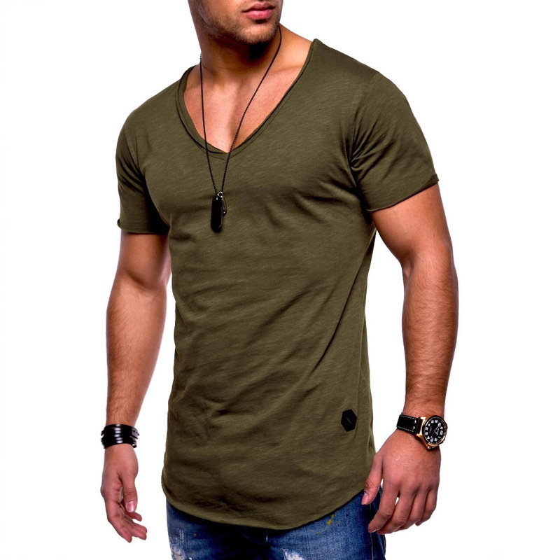 Foreign Trade Summer New Men's Short-sleeved T-shirt V-neck Casual Men's Solid Color T-shirt for Men Foreign Trade Summer New Men's Short-sleeved T-shirt V-neck Casual Men's Solid Color T-shirt for Men